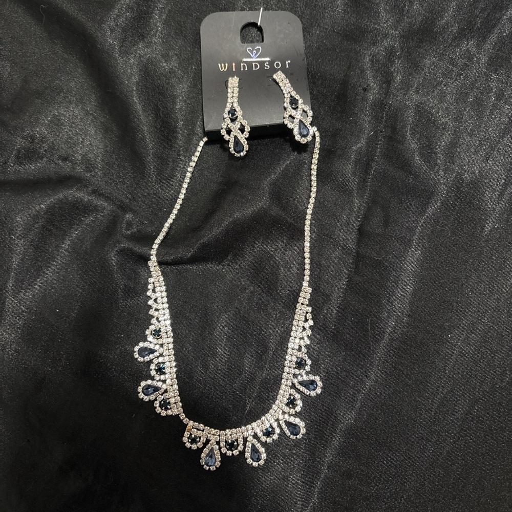 Windsor Silver Necklace Set with Blue Accents